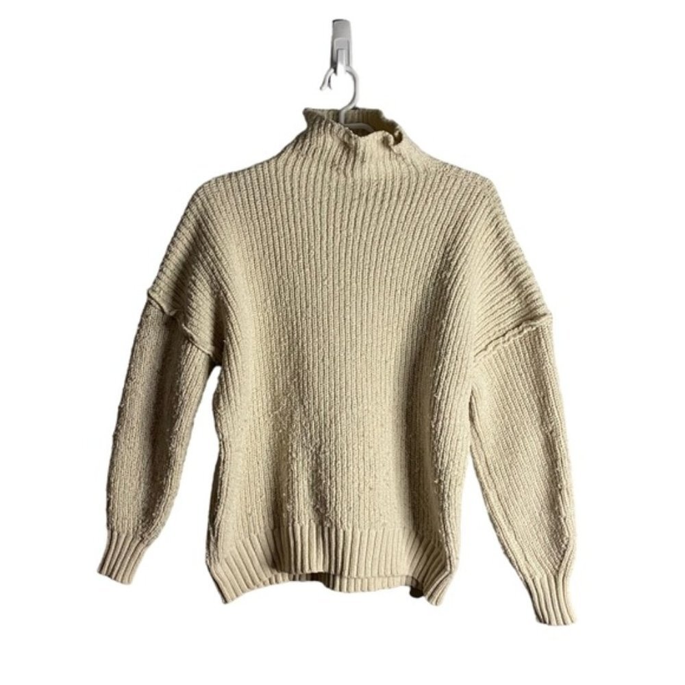 Miou Muse Women's Ivory Ribbed Soft and Cozy Knit Turtleneck Sweater